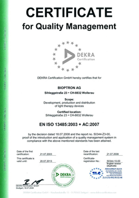 Bioptronová lampa Bioptron® certifikát