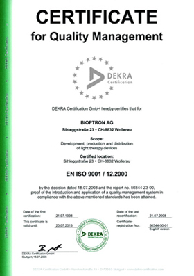 Bioptronová lampa Bioptron® certifikát